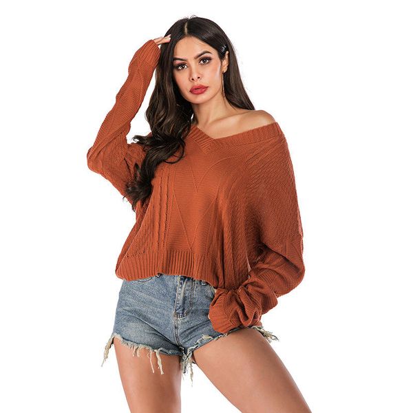 

women's casual loose sweater solid color v-neck bat long sleeve knit, White;black