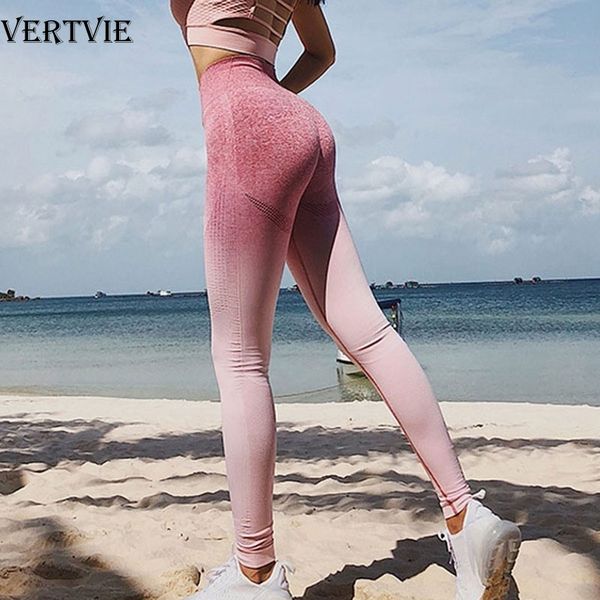 

vertvie women seamless yoga pants gradient print sport leggings tights workout gym exercise high waist fitness running trousers, White;red