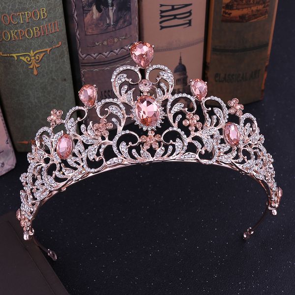 2019 Wholesale Rose Gold Pink Crystal Bridal Crowns Women Party