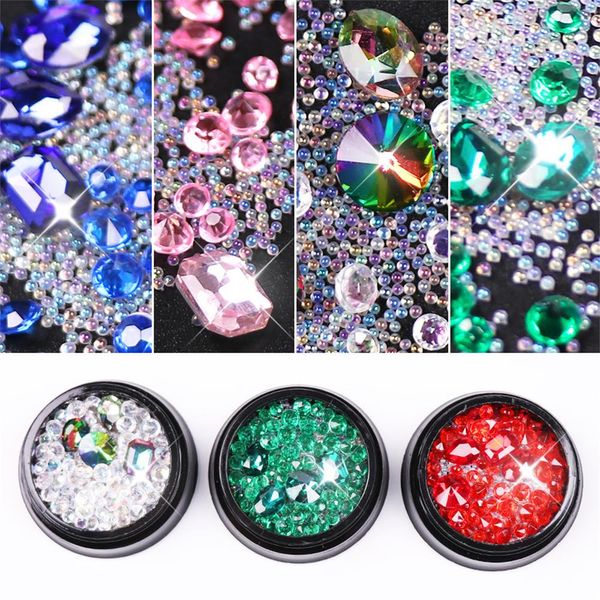 

1 box mixed 3d rhinestones nail art decorations crystal gems jewelry gold ab shiny stones charm glass manicure accessories, Silver;gold