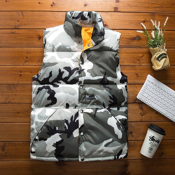

spring autumn men women camouflage vest super warm winter jackets vest slim down cotton waistcoat couple plus size 3xl, Black;white