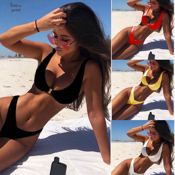 

2019 bikini women white beach wear ladies thong black swimwear swimsuit sling bikini swimming suit for women, White;black