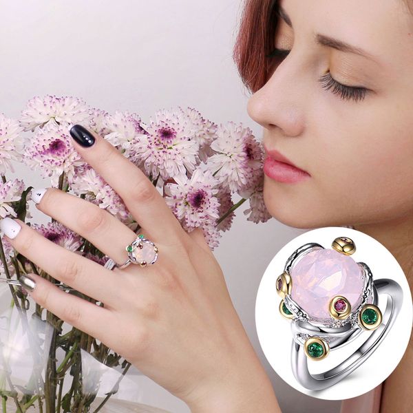 

new pretty big pink stone rings trendy jewelry fast shipping fashion jewellery trendy multi color ring women, Golden;silver