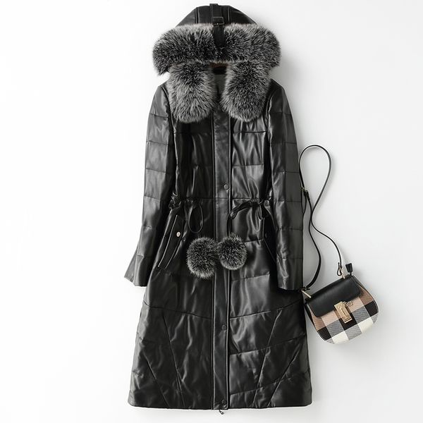 

fur collar sheepskin coat real genuine leather jacket women clothes 2019 spring autumn korean vintage plus size zt2375, Black