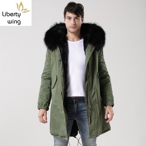 

winter thick lining jacket men real fur collar hoodie long coat casual loose fit male overcoats plus size parkas, Black