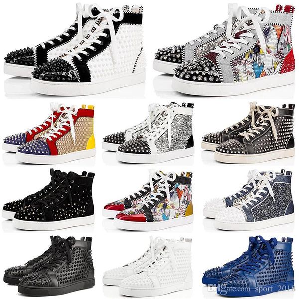 

2020 fashion luxury mens designer shoes red bottoms casual men women studded spikes flat party patent platform genuine leather sneakers