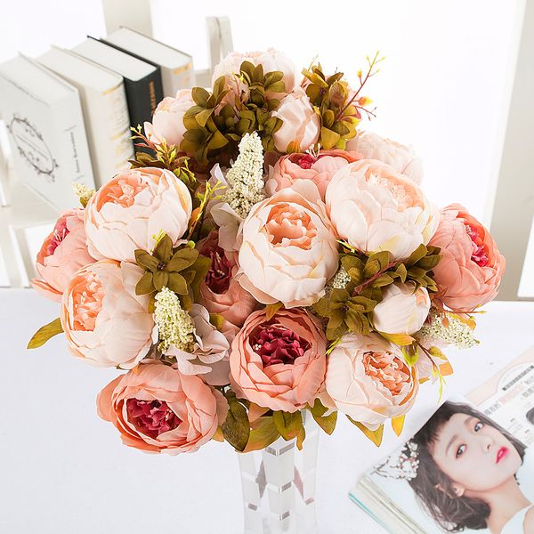 Acheter Bouquet De Fleurs Artificielles En Soie De Pivoine Rose Rose 13 Fausses Fleurs De Tête Pour La Décoration De Mariage à Lintérieur De 458 Du