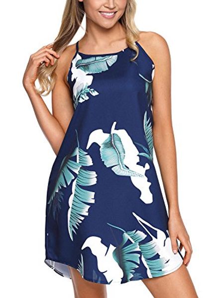 

olyha women's halter neck boho floral dress casual sleeveless summer cute short mini sundress, Black;gray