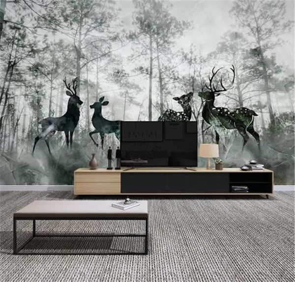 

3d wall paper marbled forest elk living room bedroom background wall decoration mural wallpaper