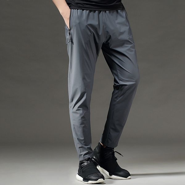 

outdoor sweatpants men running pants ice silk high elastic sport jogging pants quick dry fitness gym training football trousers, Black;blue