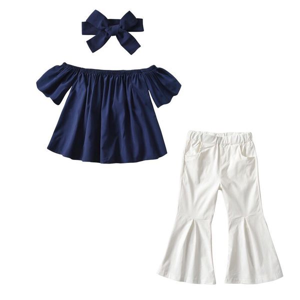 2019 Toddlers Girl Outfits 2019 New Fashion Style Pure Color Three Sets Strapless Tops+Headband+ Flared Trousers Soft Girls Clothing From Westbit11,