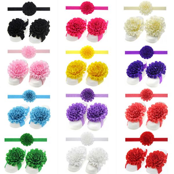 

new baby girl handmade headbands+ hand foot flowers 3pcs set fashion children hair accessories ing, Slivery;white
