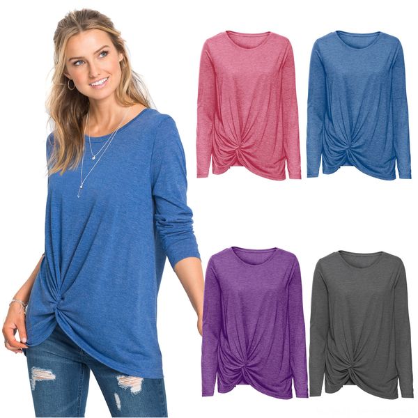 

2019 pullover autumn women's irregular kink long sleeve pullover casual t-shirt women, White