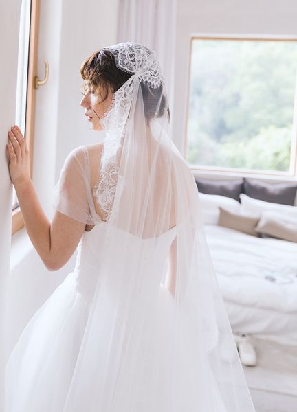 

soft lace tulle long wedding veils 3m long bridal veil, Black