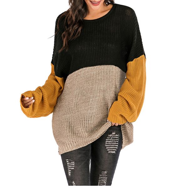 

fashion women sweater o-neck long bat sleeve color block warmer casual knitted pullover sweater pull femme nouveaute 2019, White;black