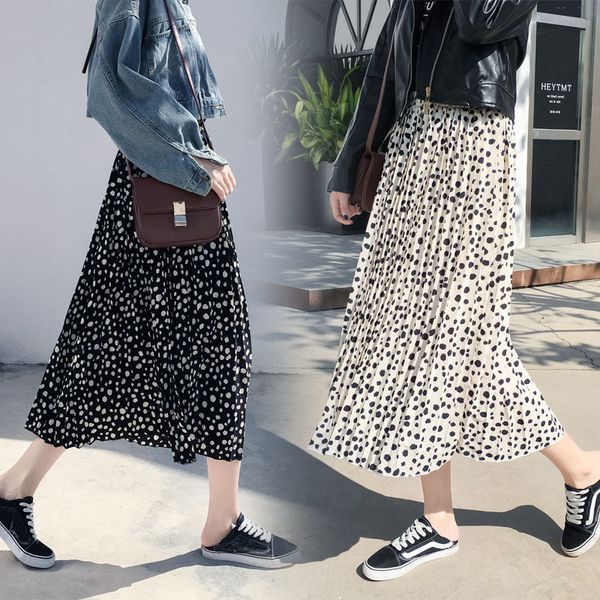 

cotton tulle skirts women 2019 spring polka dot skirt female high waist pleated midi long skirt black solid color skirts a089
