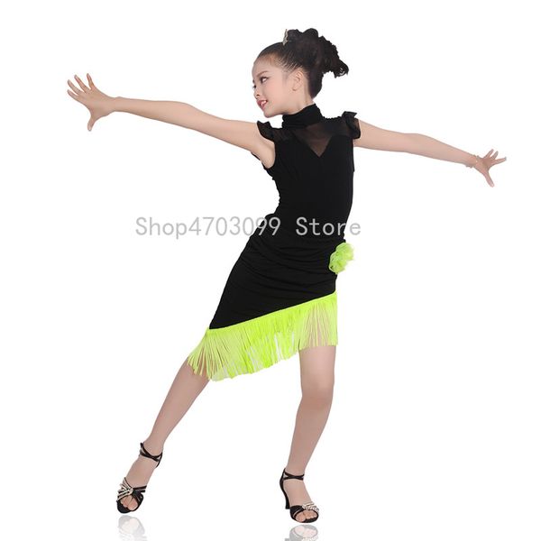 

2019 new models children tassel latin dance skirt childrens modern dance clothing short sleeve suit children's gb, Black;red
