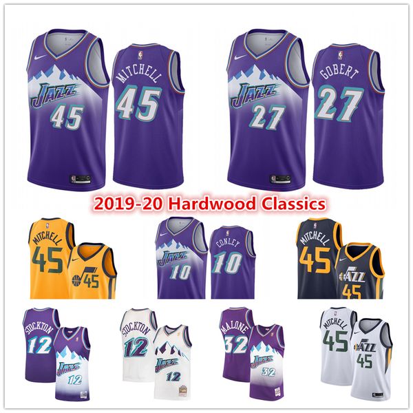 

utah jazz donovan 45 mitchell jersey mike 10 conley john 12 stockton rudy 27 gobert karl malone city gold edition basketball jerseys, Black;red