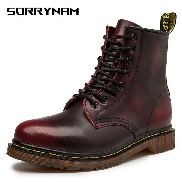 

2019 new brand leather ankle boots split leather men boots lace-up keep warm plush snow motorcycle wroking men shoes, Black