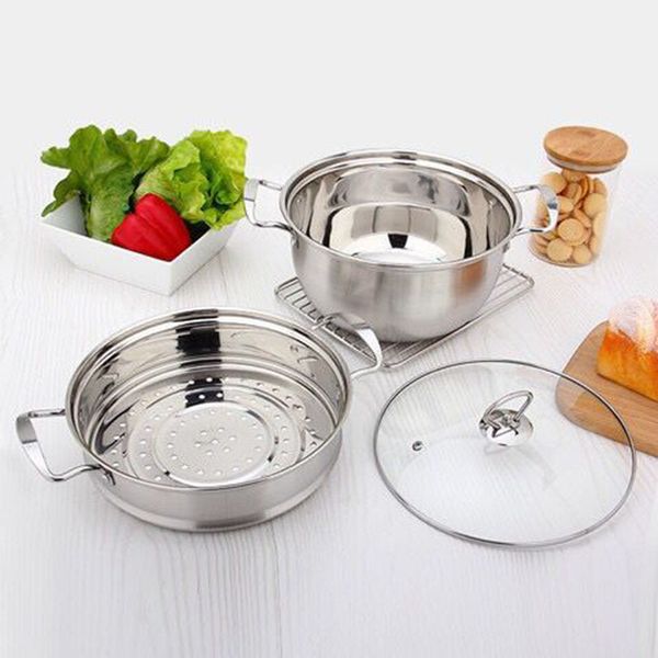 

stainless steel pot 1.5l-4l double bottom soup pot nonmagnetic cooking multi-purpose cookware non-stick pan general use ot