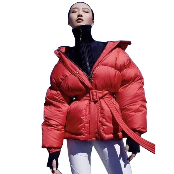 

2019 winter new fashion 90% duck down jacket hoode loose thick warm long section jacket coat women with belt xz635, Black