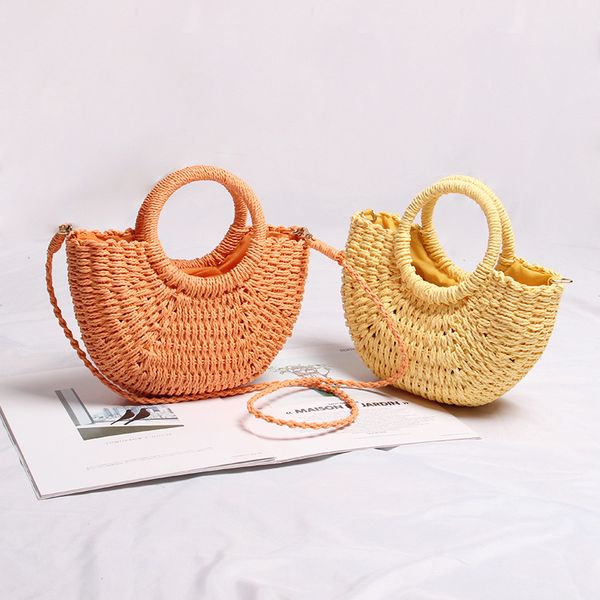 

casual candy color rattan women handbags wicker woven lady shoulder crossbody bags summer beach small straw bag bali purses 2020