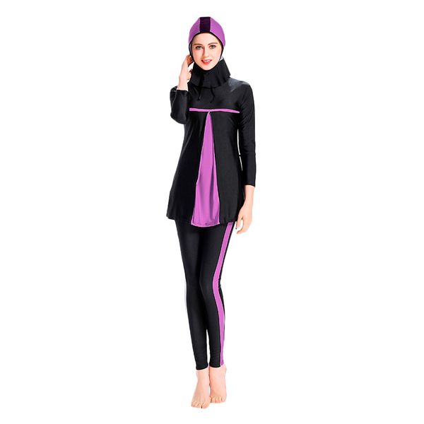 

chamsgend summer women's muslim conservative swimsuit stitching loose hooded three-piece beachwear beachwear swimsuit