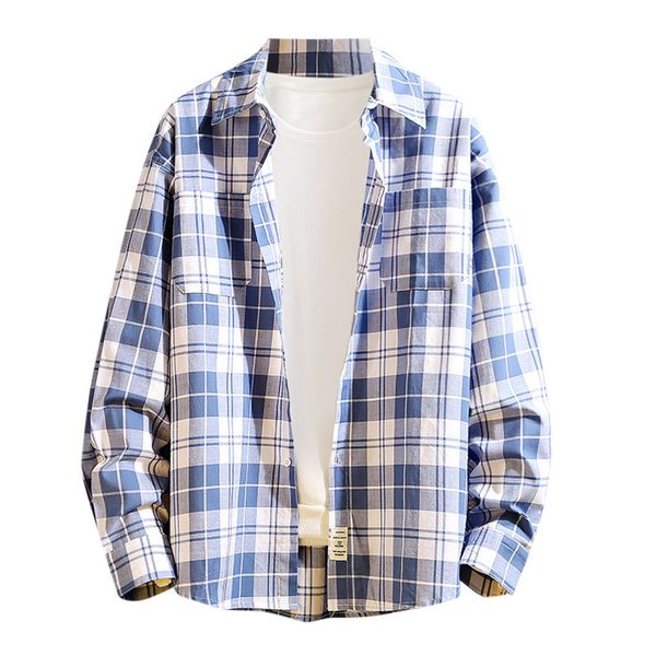 

men's autumn fashion loose casual daily plaid long sleeve shirt blouse, White;black