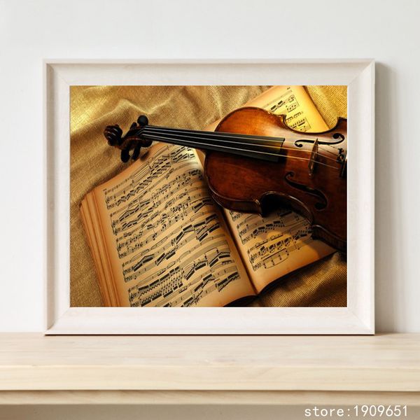 

no frame classical still life violin score canvas printings oil painting printed on cotton home wall art decoration pictures