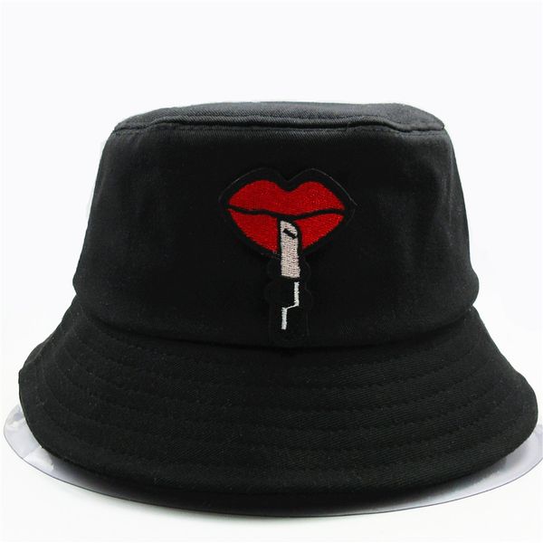 

2020 new style lipstick lips embroidery bucket hat fisherman hat outdoor travel sun cap hats for men and women 06