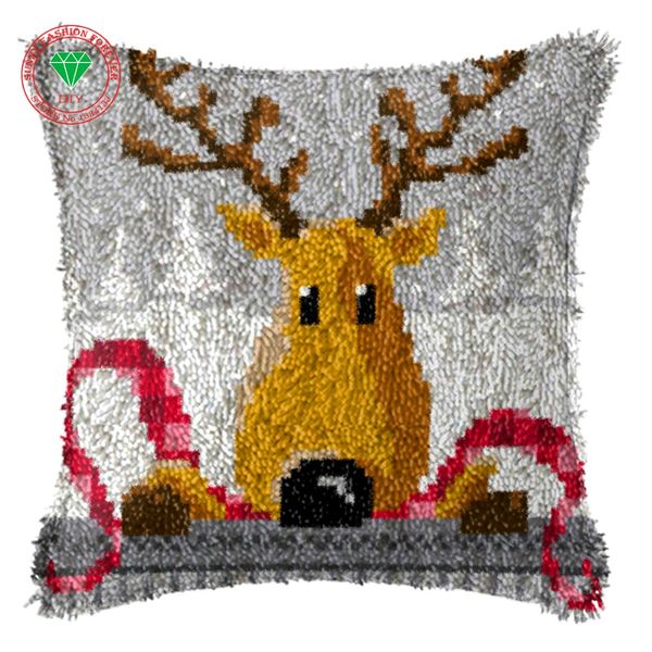 

christmas gift latch hook rug kits needlework carpet embroidery cushion diy pillowcase embroidery patchwork yarn stitch wool