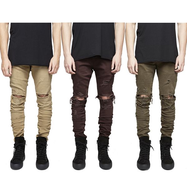 olive green ripped jeans mens