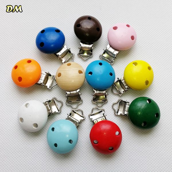 

500pcs nature wooden baby infant pacifier soother dummy chain holder round clips with metal holders