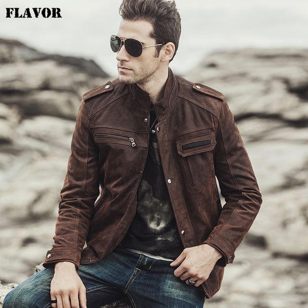 

flavor 2017 new winter men's motorcycle genuine leather jacket male retro real leather jacket, Black