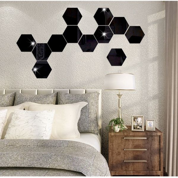 

geometric 3d stereo removable mirror wall sticker home background decoration home decoration accessories hexagon mirror