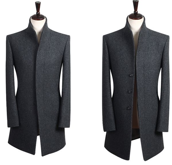 

new winter woolen long peacoat men slim fit casual thick overcoat mens warm windbreaker trench coat jackets plus size s-8xl-9xl, Black