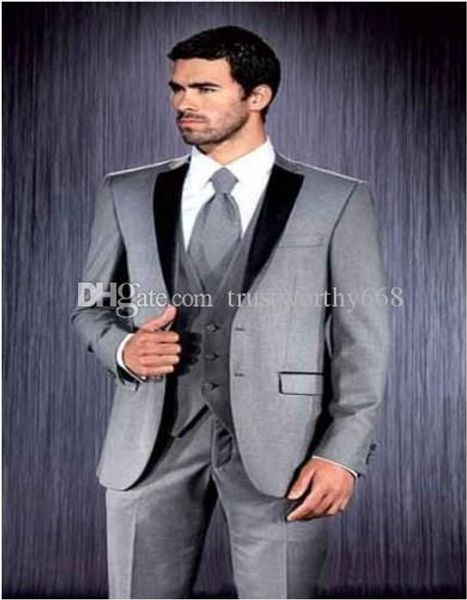 

new arrival two buttons groomsmen notch lapel groom tuxedos men suits wedding/prom man blazer ( jacket+pants+vest+tie) aa43, Black;gray
