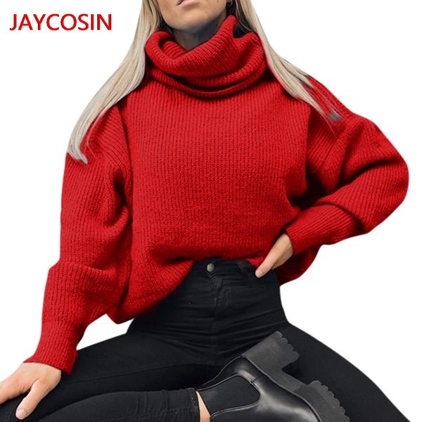 

jaycosin sweater 2019 women casual solid turtleneck sweater long sleeve knit blouse pullover new arrival l300807, White;black