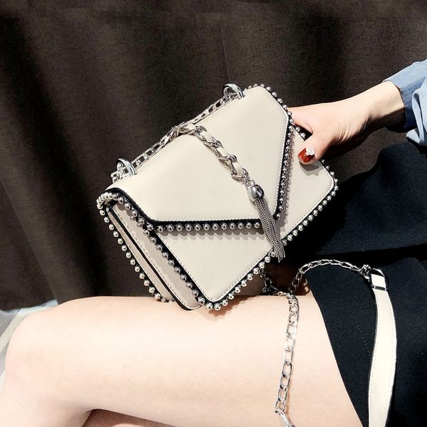 

2019 crossbody bags for women leather handbags luxury handbags women bags designer rivet tassel chain shoulder bag sac a main