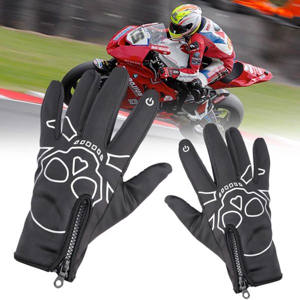 

1 pair black bike cycling gloves anti-slip full finger fleece thermal hiking gloves winter warm breathable touch screen
