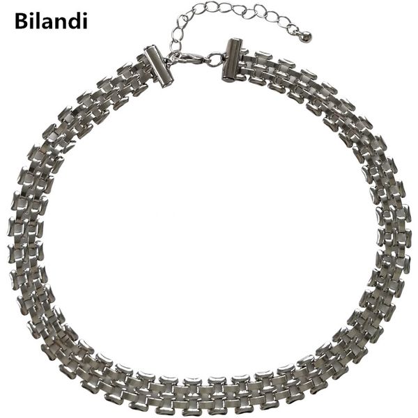 

bilandi brand jewelry retro exaggerated metal chain necklace clavicle chain hip hop punk for women, Silver