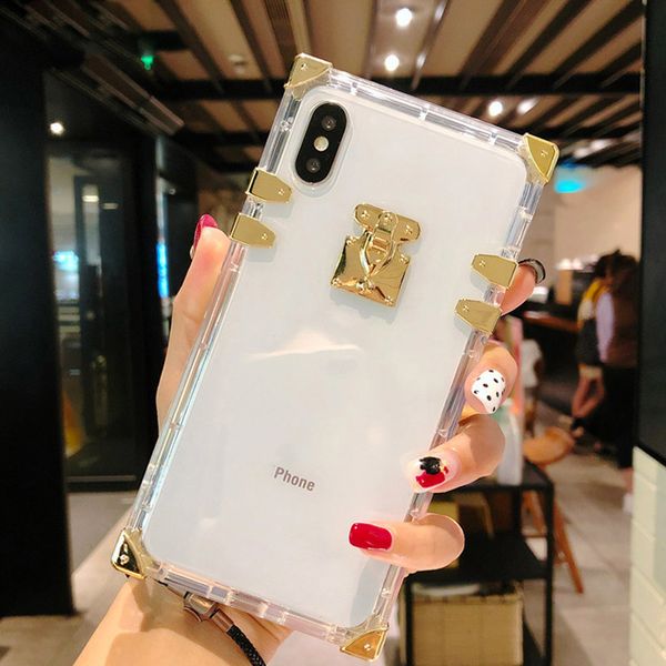 

square phone cases for iphone 14 pro max 13 12 11 7 7plus x bling metal clear crystal cover back for iphone xs max xr 8 plus case