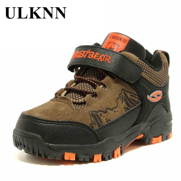 

ulknn kids outdoor hiking shoes non-slip warm wearproof breathable camping walking boots travel climbing sports children boys, Black