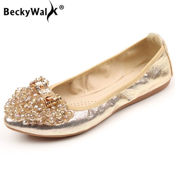 

2019 spring summer ballet flat shoes women foldable fashion beaded shoes woman flats slip on zapatos mujer size 34-43 wsh2533, Black
