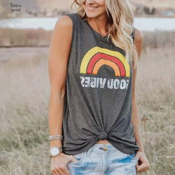 

плюс размер summer танк топы женщины good vibes печати рукавов o шеи tank свободный свободный жилет серый топы tee 3xl, White