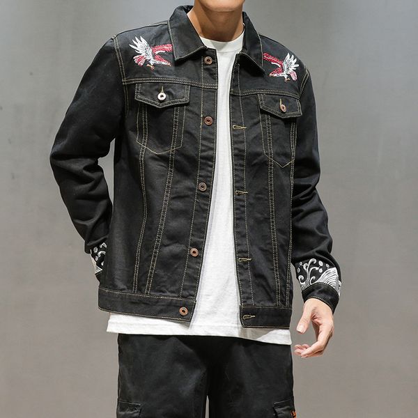 

2019 japanese-style xiu kuan men embroidered cowboy jacket fashion large size slim fit jacket men's, Black;brown