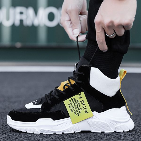 

2018 new style winter casual sports men's shoes korean-style trend versatile running trendy shoes plus velvet high cotton-padded, Black