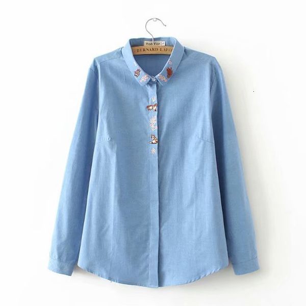 

plus size turn -down collar long sleeve blouses women blue & white kawaii ordered shirt lent & fall ladies 4xl