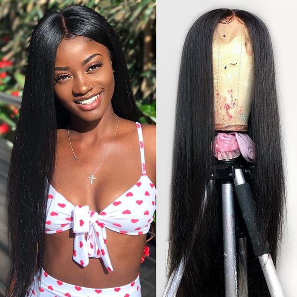 

бразильский прямой парик фронта шнурка человеческих волос для чернокожих женщин предварительно сорвал бразильский прямой парик фронта шнурка, Black