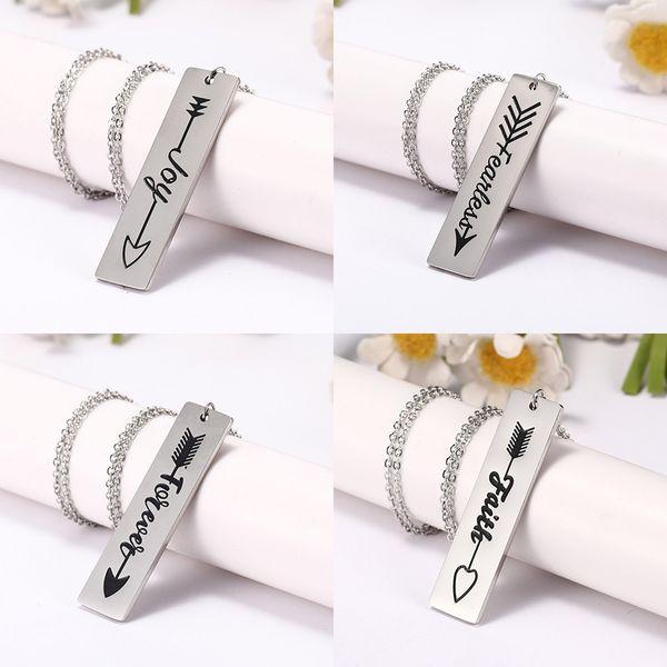 

dawapara fashion stainless steel jewelry arrow letter faith fearless forever dreams metal pendant necklaces anniversary, Silver